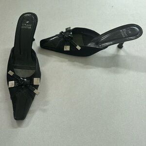 Stuart Weitzman Black  POINTED toe And kitten Heel Sandal, Size 9 N